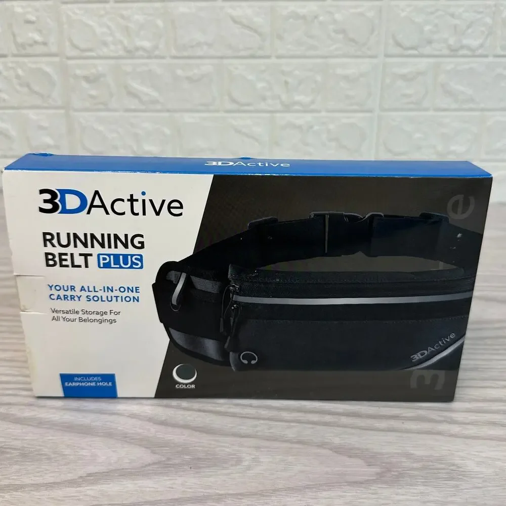 3DActive Running Belt Plus Waist Pack Adjustable Reflective Strips Earphone Hole